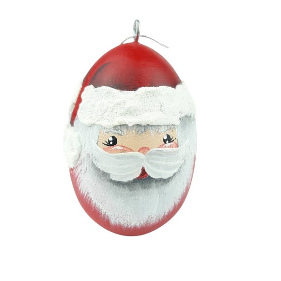 Wood Egg Painted Santa Christmas Ornament Red White - Picture 11 of 12